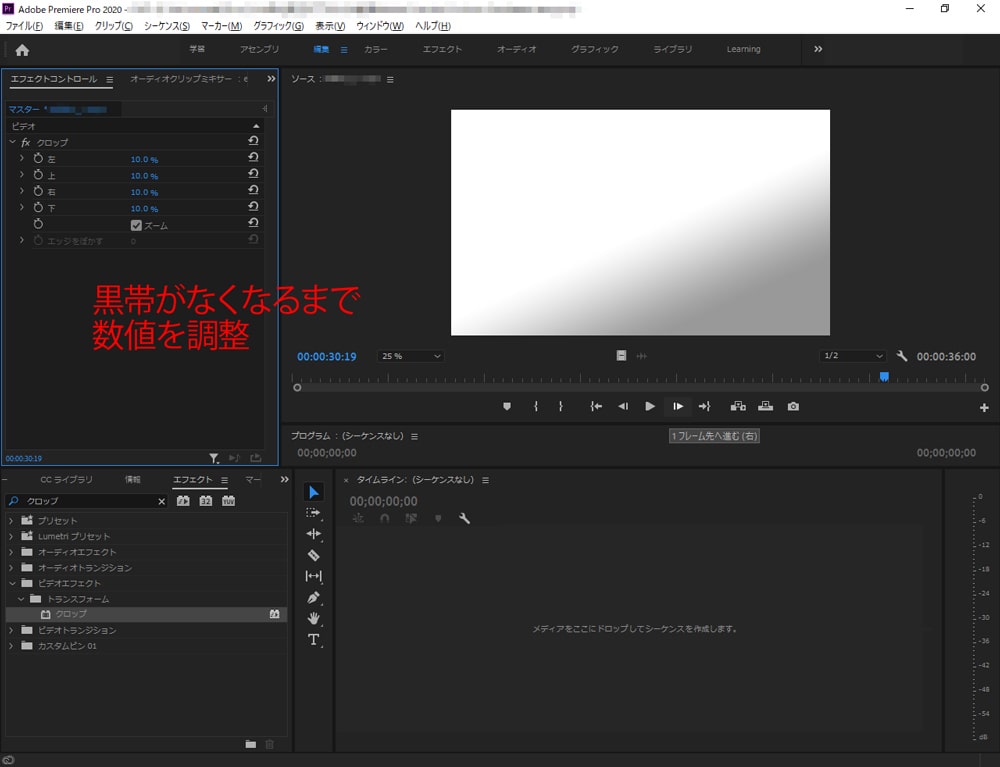 動画の上下左右の黒い帯 余白を削除する方法 Adobe Premiere Pro L Natsukimemo なつ記メモ Of Webデザインtips